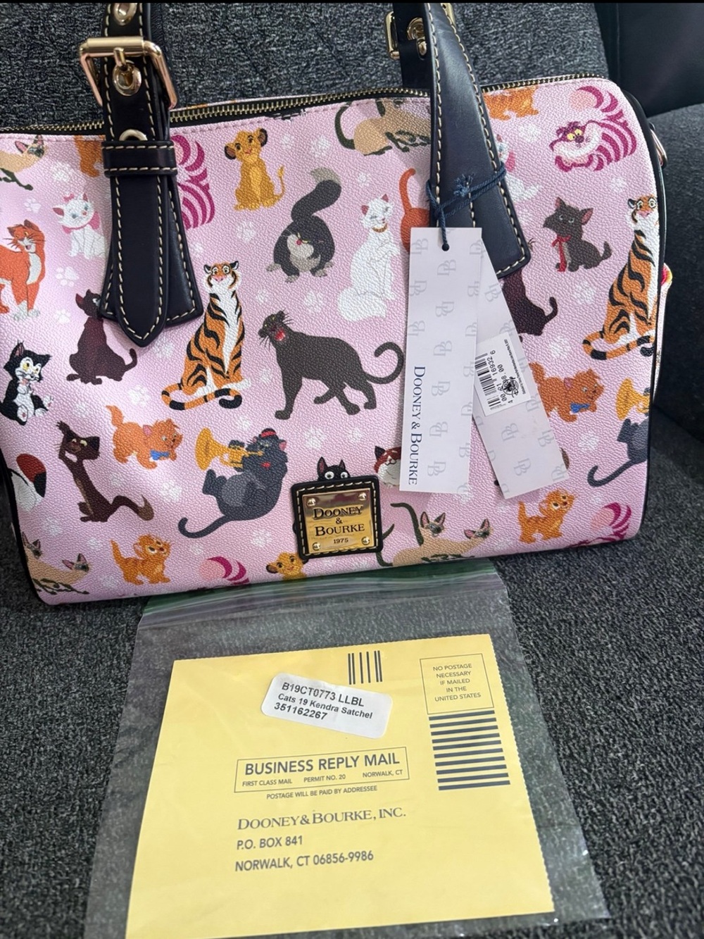 Disney Pink Disney Cats Print Satchel with Black Trim